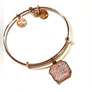 ALEX AND ANI Rose Gold Bangle Bracelet with 'The Hustle And Glow' Pink